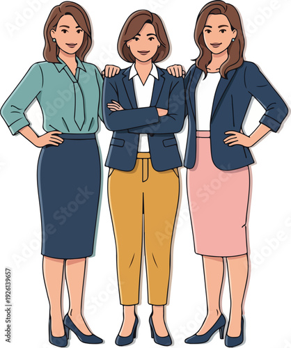 Three confident businesswomen standing together in professional attire