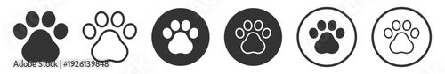Footprints of Pet paw, dog and cat pet footprint symbol set vector illustration