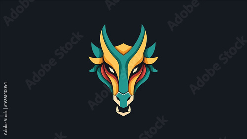 Colorful Abstract Dragon Head Illustration with Fierce Expression.