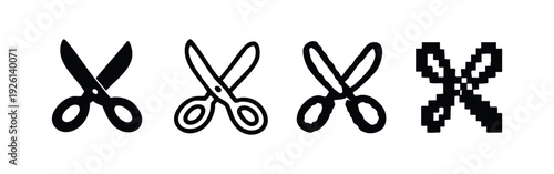 Fully Open Scissors Icons Set Forming an X-Shape for Cutting and Craft Themes