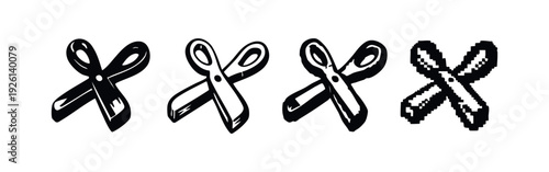 Crossed Scissors Icons Set with Angled Perspective and Various Styles for Design