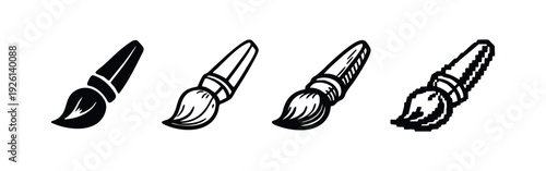 Paint Brush Icons Set in Solid, Outline, Hand-Drawn, and Pixel Art Styles for Creativity