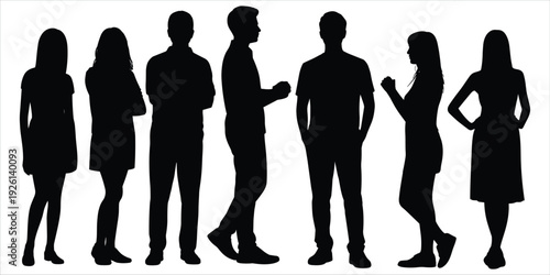 Diverse Group of People Silhouettes Standing in a Line vector illustration