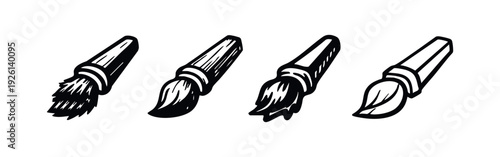 Diverse set of paint brush icons showcasing various artistic styles and brushstrokes.