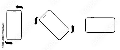 Black smartphone screen rotation process, mobile orientation icon set, without background