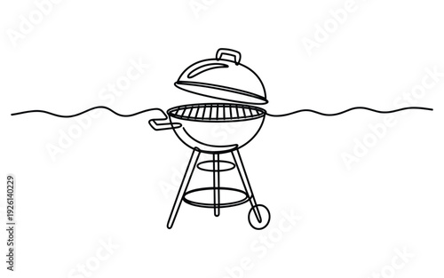 Barbecue Grill Open Lid Line Drawing Minimalist Outdoor Cooking