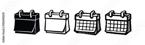 Calendar icons set in solid, outline, and hand-drawn sketchy styles for scheduling and planning.