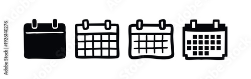 Simple Calendar Icons Set. Black and White Symbols for Organizing Schedules, Meetings, and Important Dates.
