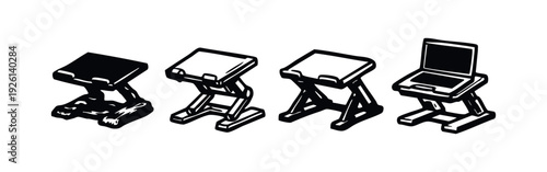 Laptop Stand Icon Set in Various Styles for Ergonomic Workspace Design