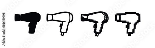 Modern Hair Dryer Icons Collection in Diverse Styles for Beauty and Personal Care