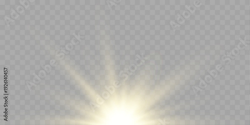 Golden sunlight beams with layered glow, radiant streaks, and subtle highlights. vector
