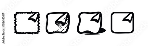 Hand-drawn and distressed document file icons with a folded corner in various outline styles.