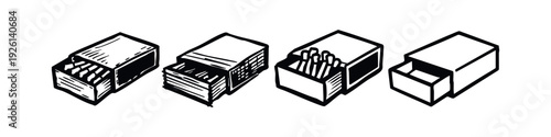 Hand-drawn Matchbox Icons Set Showing Different Open States