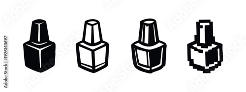 Set of Isometric Nail Polish Bottle Icons in Diverse Styles