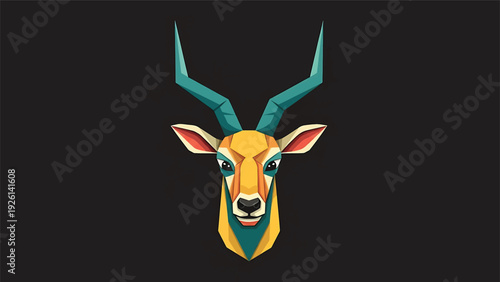 Geometric Antelope Head with Vibrant Colors and Horns.