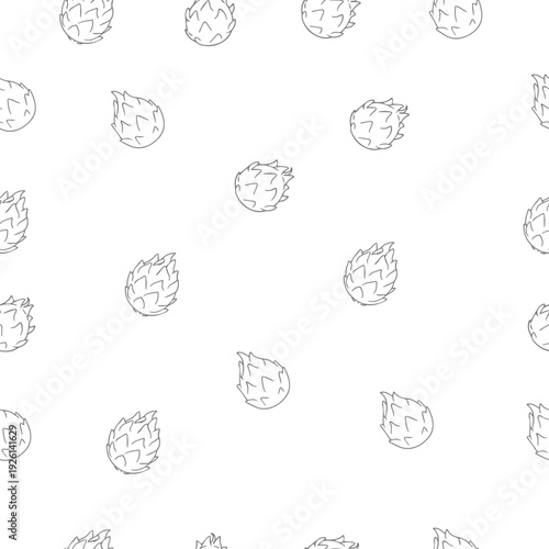 seamless dragon fruit pattern in sketch with dotted tropical fruit shapes
