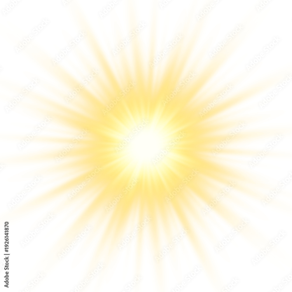 Obraz premium Warm golden sun with soft glowing rays, radiant center, and delicate light diffusion. png