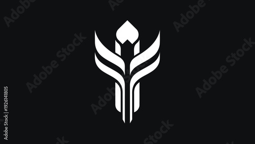 Abstract White Symbol on Black Background Minimalist Design.