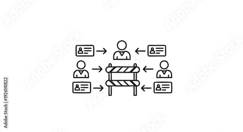 Business people blocked by barrier and communication breakdown.