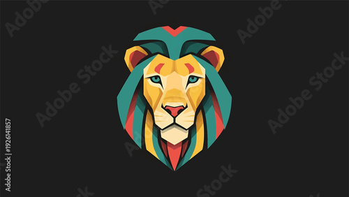 Geometric Lion Head Emblem with Vibrant Colors.