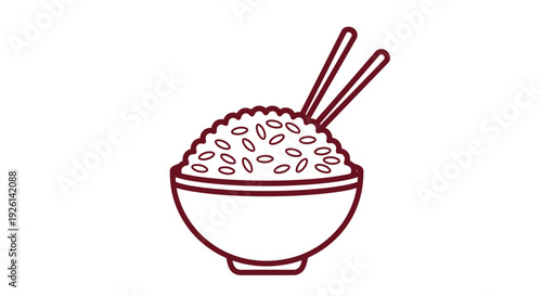 A bowl of rice with chopsticks.