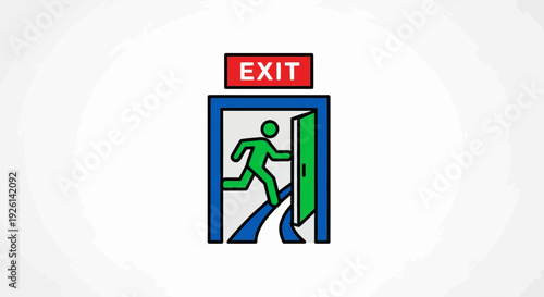 Green stick figure running out exit.