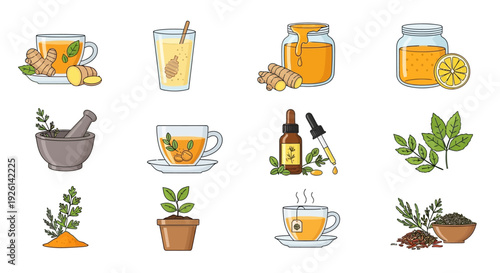 Herbal tea and ingredients collection.