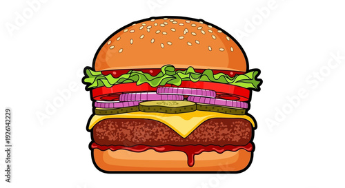 Delicious hamburger with cheese and lettuce.