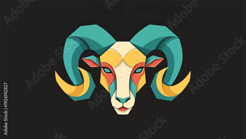 Geometric Aries Zodiac Sign Ram Head Illustration.