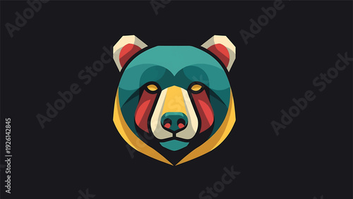 Geometric Bear Head Logo Design Vibrant Colors.