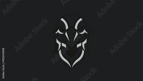 Abstract tribal mask design with sharp edges and curves.