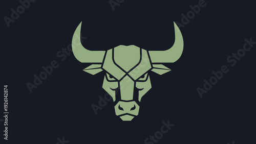 Geometric Bull Head Emblem with Intense Gaze.