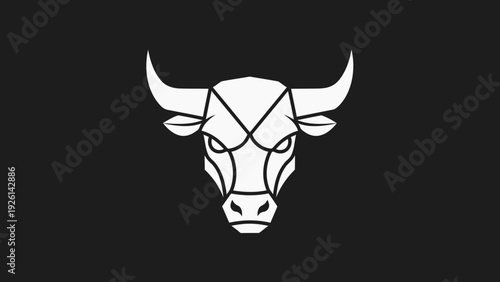 Geometric Bull Head Emblem with Sharp Features and Horns.