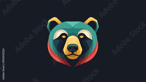 Geometric Bear Head Logo Design Vibrant Colors.