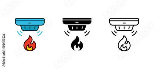 Simple smoke detector and fire alarm icon isolated on white background.