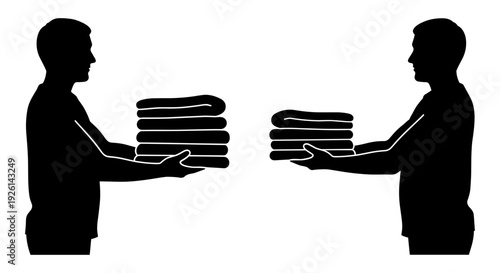 Two individuals exchanging a stack of documents or files Vector, illustration