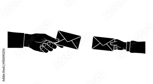Digital handshake and traditional handshake with envelopes representing email exchange. Vector, illustration