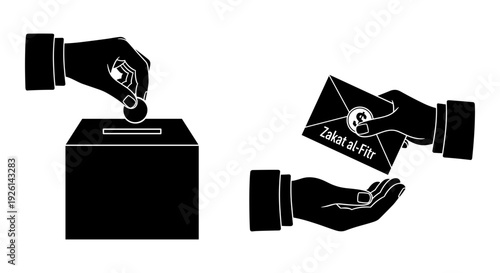 Symbolic gestures of voting and opening an envelope with a ballot inside Vector, illustration