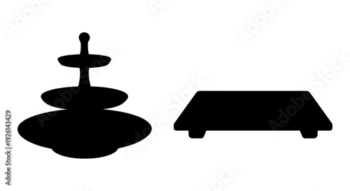 Black silhouette of an hourglass and a rectangular box next to each other on a plain background Vector, illustration