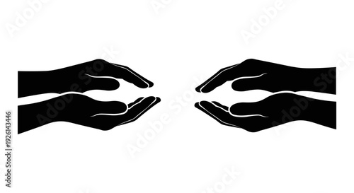 Two contrasting hand gestures depicted in black and white silhouette form Vector, illustration