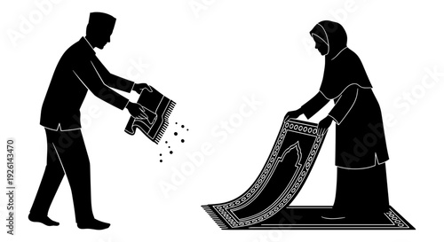 Traditional weaver and customer exchanging fabric in a market setting Vector, illustration