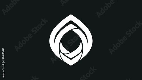 Abstract white logo design on black background.