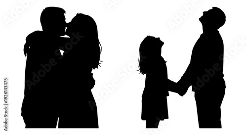 A heartwarming silhouette of a family embracing and connecting in a tender moment Vector, illustration