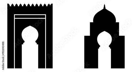 Architectural comparison of traditional islamic archways and domed structures Vector, illustration