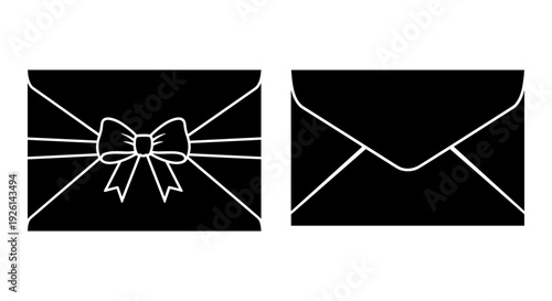 Two stylishly torn envelopes showcasing a decorative bow and a plain flap Vector, illustration