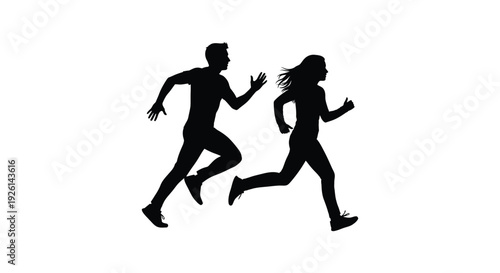 Dynamic vector graphic illustration of a running man and woman sprinting together in full stride