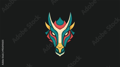 Colorful Geometric Dragon Head Emblem Abstract Design.