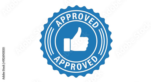 Approved Thumbs Up Badge Vector – Blue Certified Seal Stamp Emblem Icon