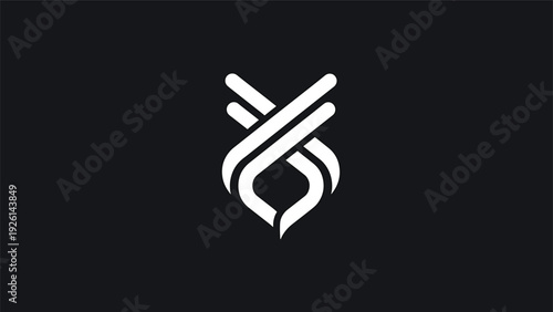 Abstract white symbol resembling an owl or a stylized figure.