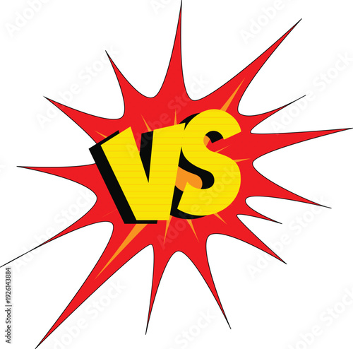 Comic Style Versus Battle Symbol with Yellow VS Letters on Red Burst